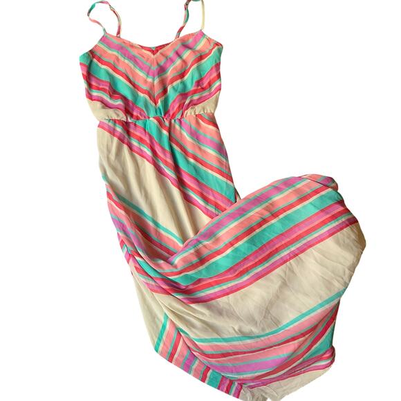 Heart Soul Women Maxi Dress size M Sleeveless Elastic Waist Casual Rainbow Pink - Picture 1 of 10